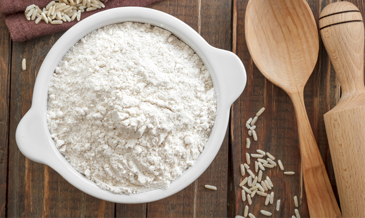 a bowl of rice flour on a table