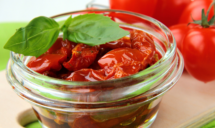 sun dried tomatoes in a glass bowl