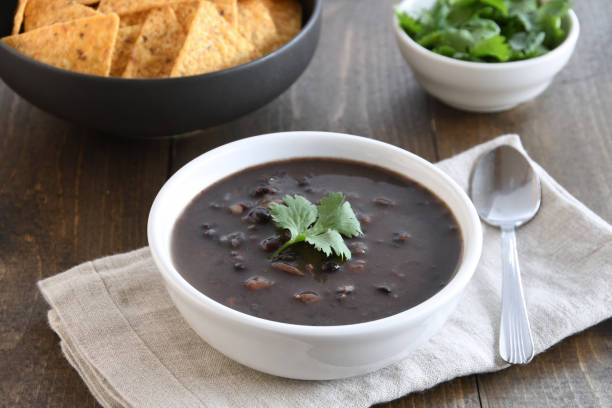 a bowl of black bean soup